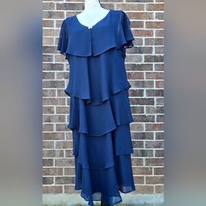 Ignite Evenings Navy Blue High Low Layered Formal Dress Size 14 | Like New